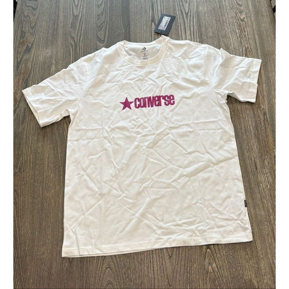 NWT Converse Mens Short Sleeve Knit T-Shirt Logo Print Crew Neck White Size M